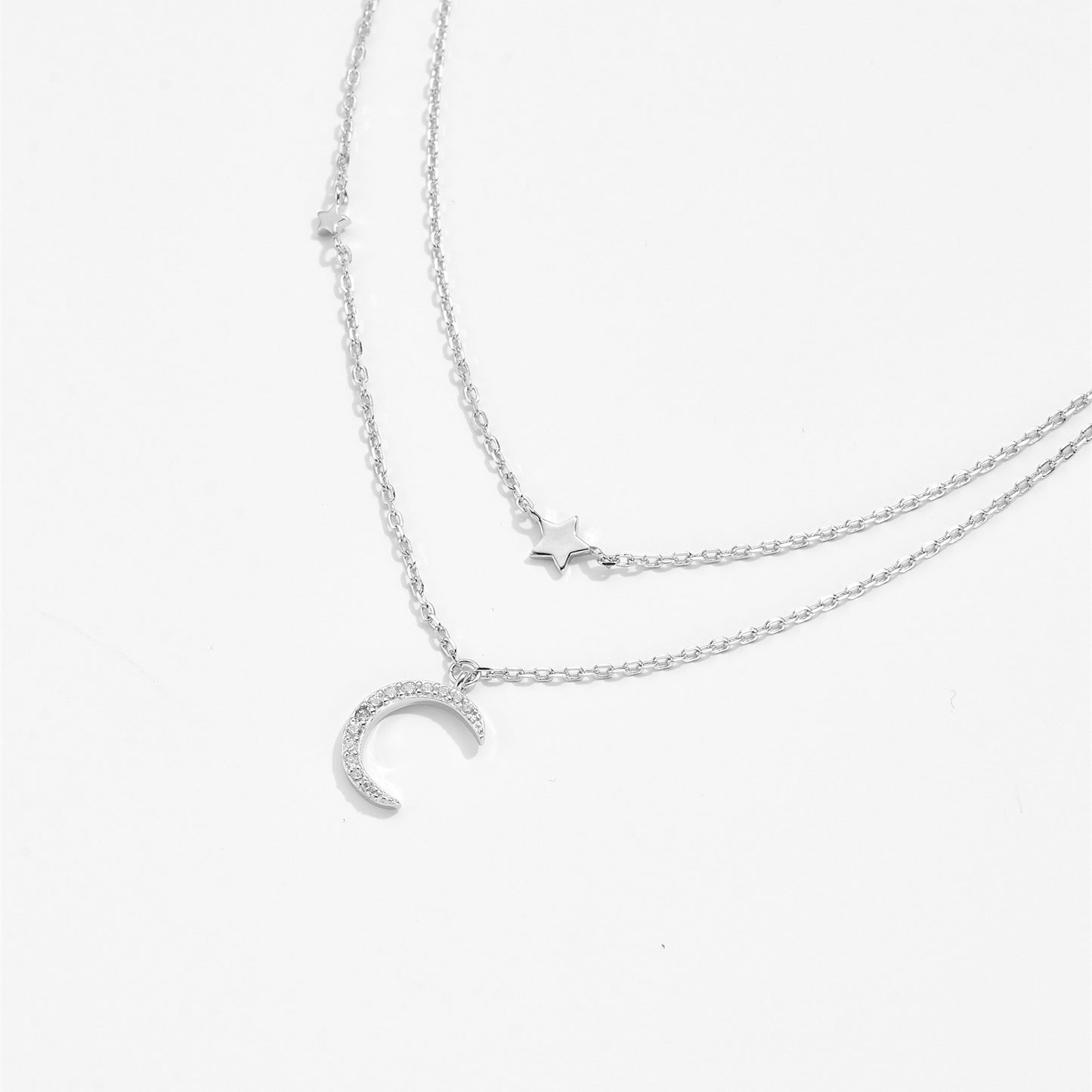 S925 Silver Crescent Moon Necklace Layered Necklace - The Number 1 Things