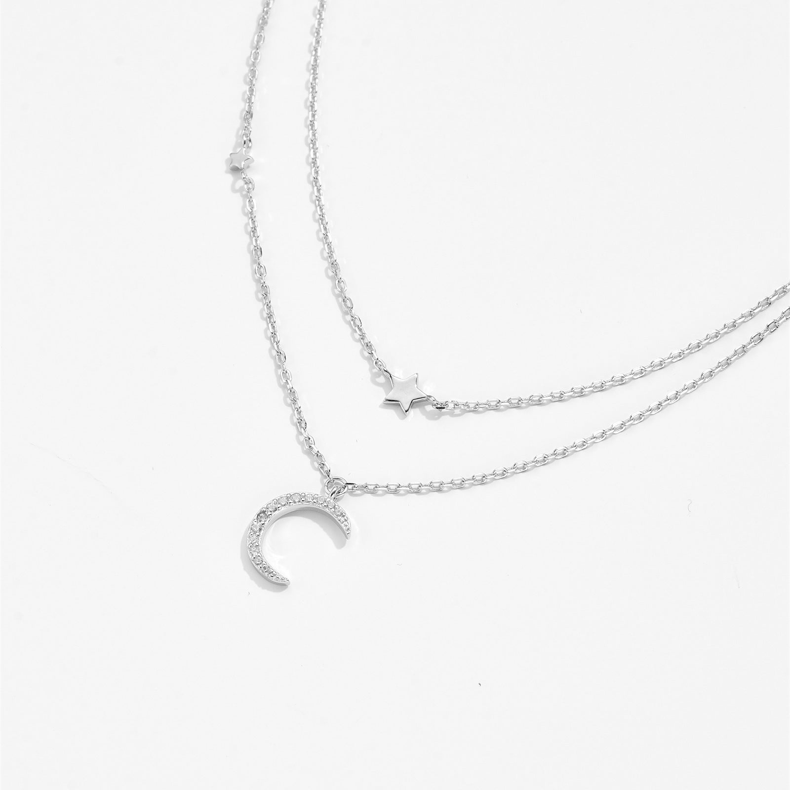 S925 Silver Crescent Moon Necklace Layered Necklace - The Number 1 Things