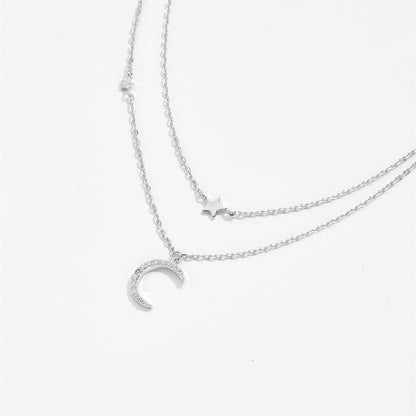 S925 Silver Crescent Moon Necklace Layered Necklace - The Number 1 Things
