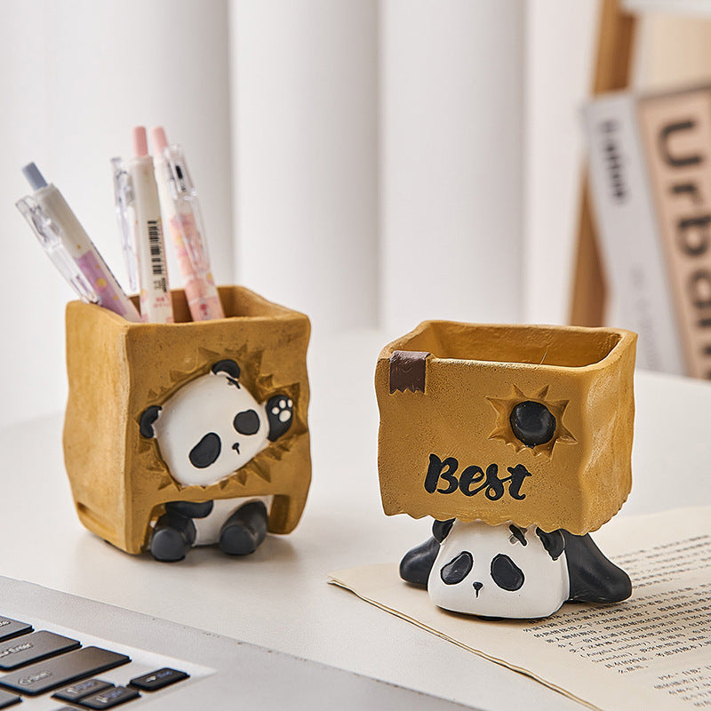 Cute Panda Pen Holder Creative Office Desk Ornaments Decoration Supplies Storage Box