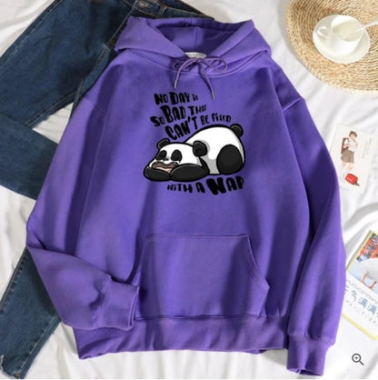 Hooded Plus Fleece Panda Sweater Women's Casual Loose Top