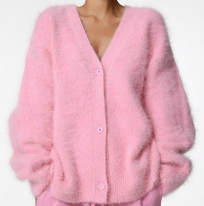 Loose V-Neck Button Cardigan Soft Fur Sweater For Women - The Number 1 Things