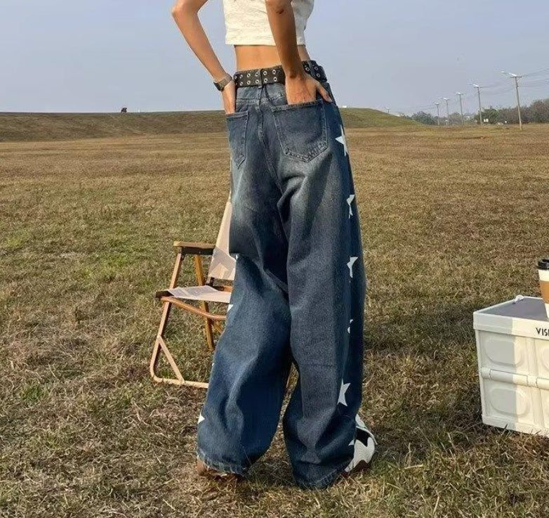 Summer Retro Design XINGX Jeans Women's Small Loose High Waist Straight-leg Wide-leg Pants