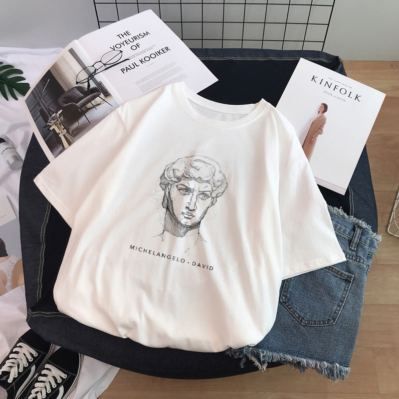 Sculpture Print T-Shirt Short Sleeve Women