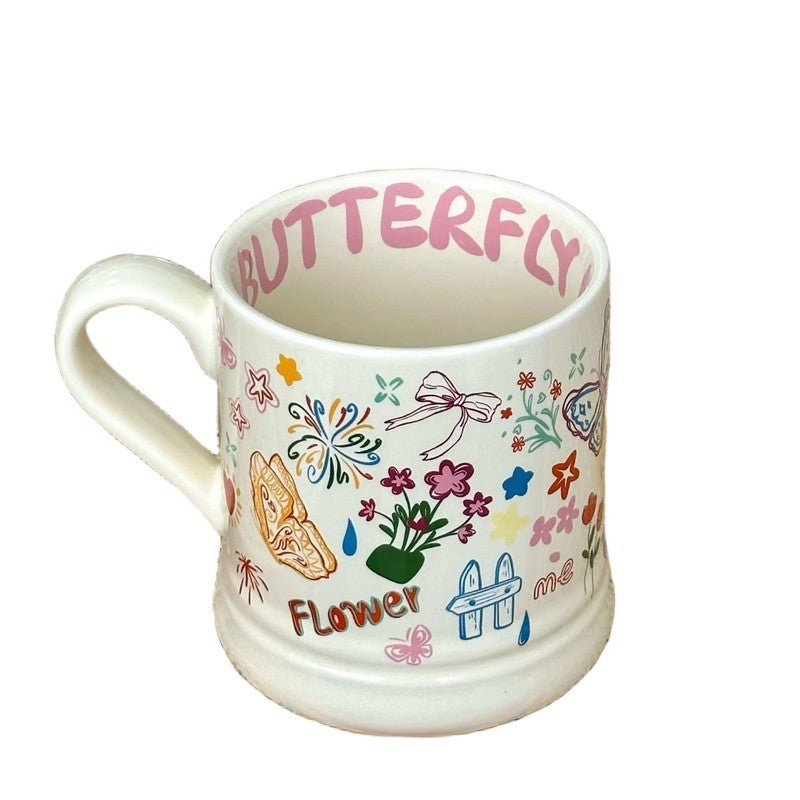 Good-looking Graffiti Butterfly Cream Ceramic Cup - The Number 1 Things