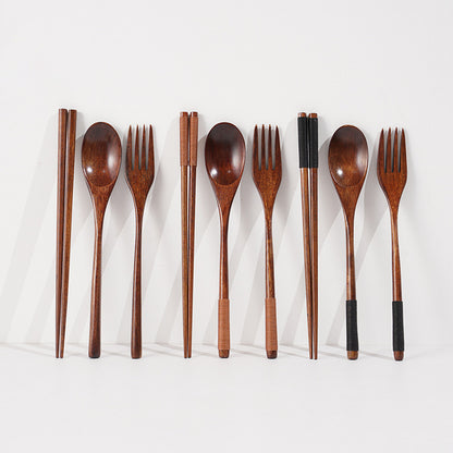 Cutlery 3PCS Fork Chopsticks Spoon Set Portable Tableware Chinese Wooden Utensils Sets Dinner Sets Long Handle Utensils With Fork Spoon Chopsticks - The Number 1 Things