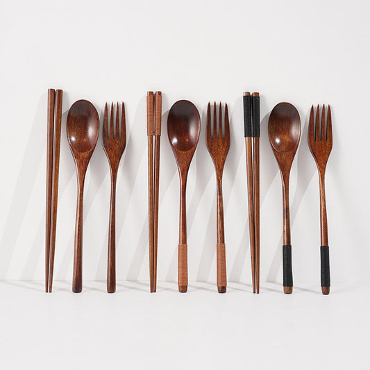 Cutlery 3PCS Fork Chopsticks Spoon Set Portable Tableware Chinese Wooden Utensils Sets Dinner Sets Long Handle Utensils With Fork Spoon Chopsticks - The Number 1 Things