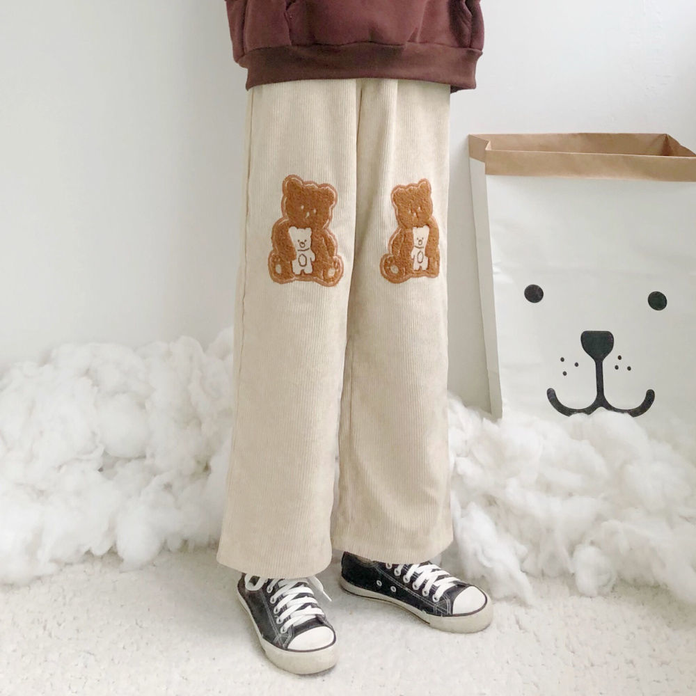 Corduroy Sweatpants Sports Bear Trousers