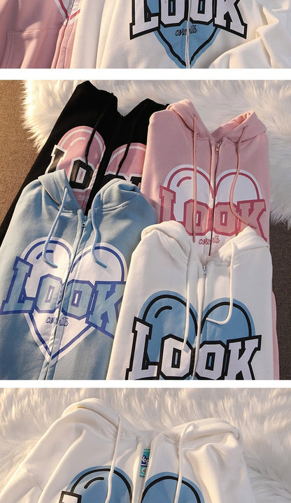 Polyester Fiber Hooded Sweater Students Korean Style Loose Design Couple Coat - The Number 1 Things