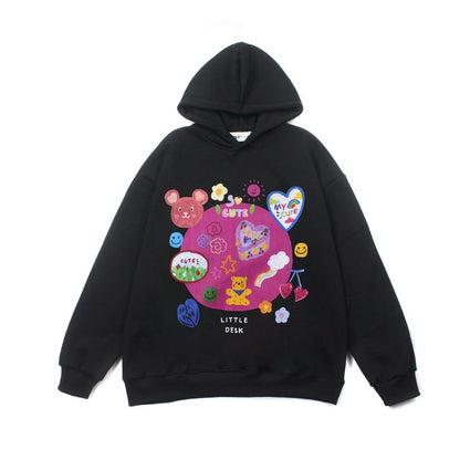 Cartoon Bear Rainbow Print Fleece Sweater