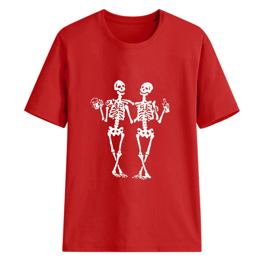 Dancing skull drinking beer funny printed casual women's T-shirt - The Number 1 Things