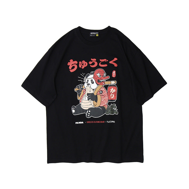 Japanese panda print T-shirt men and women