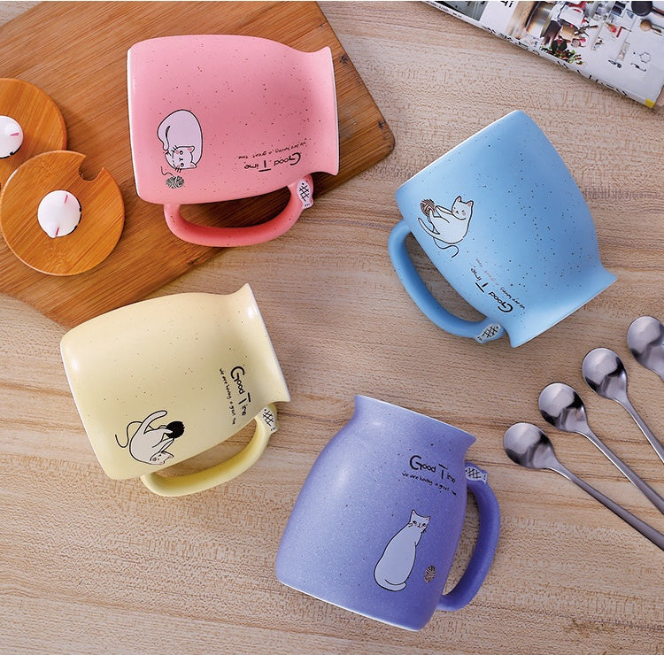 450ml Cartoon Ceramics Cat Mug With Lid and Spoon Coffee Milk Tea Mugs Breakfast Cup Drinkware Novelty Gifts - The Number 1 Things