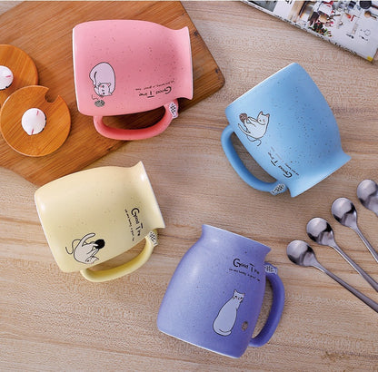 450ml Cartoon Ceramics Cat Mug With Lid and Spoon Coffee Milk Tea Mugs Breakfast Cup Drinkware Novelty Gifts - The Number 1 Things