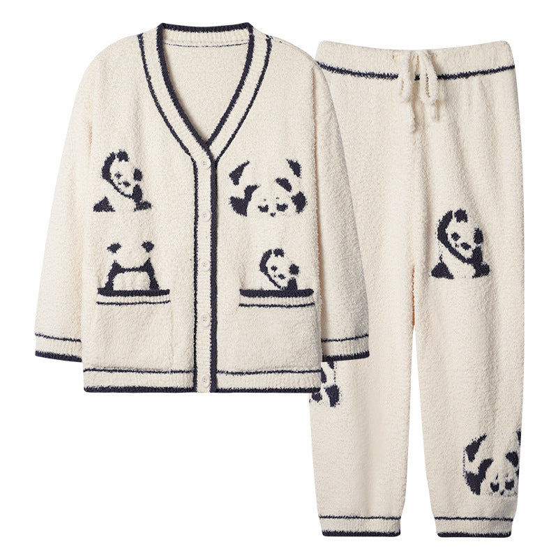 Coral Velvet Pajamas Women's Velvet Thickening Outfit Autumn And Winter Half Velvet Panda Home Wear Can Be Worn Outside