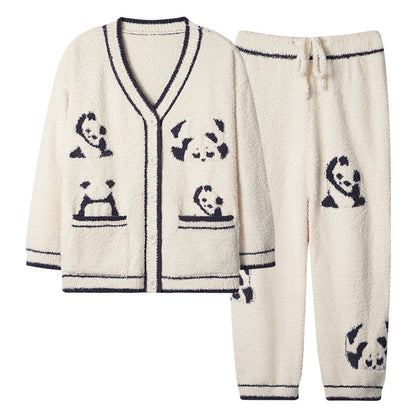 Coral Velvet Pajamas Women's Velvet Thickening Outfit Autumn And Winter Half Velvet Panda Home Wear Can Be Worn Outside