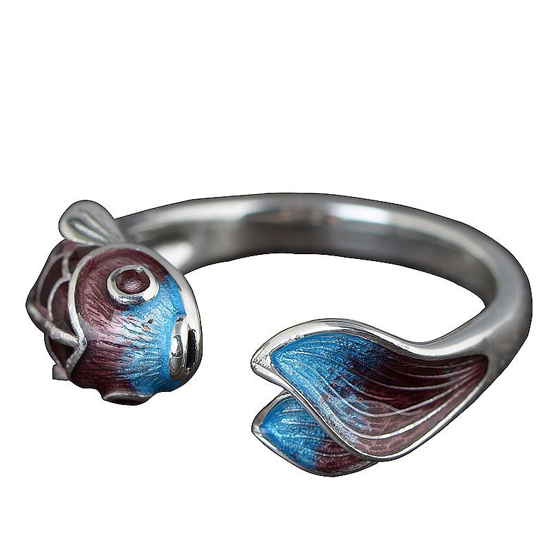 S925 Silver Retro Classical Roasted Blue Carp Koi Ring - The Number 1 Things