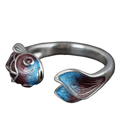 S925 Silver Retro Classical Roasted Blue Carp Koi Ring - The Number 1 Things