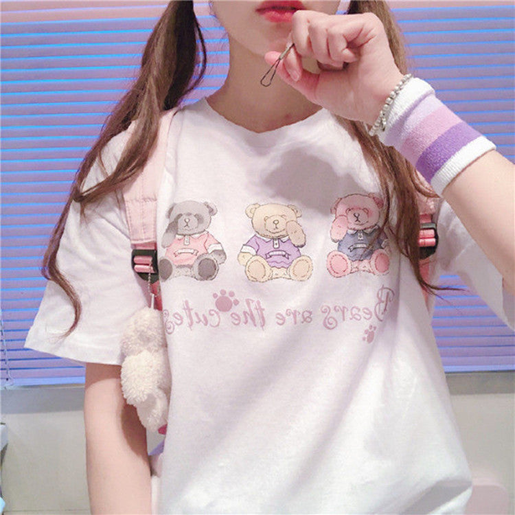 Bear print cute T-shirt
