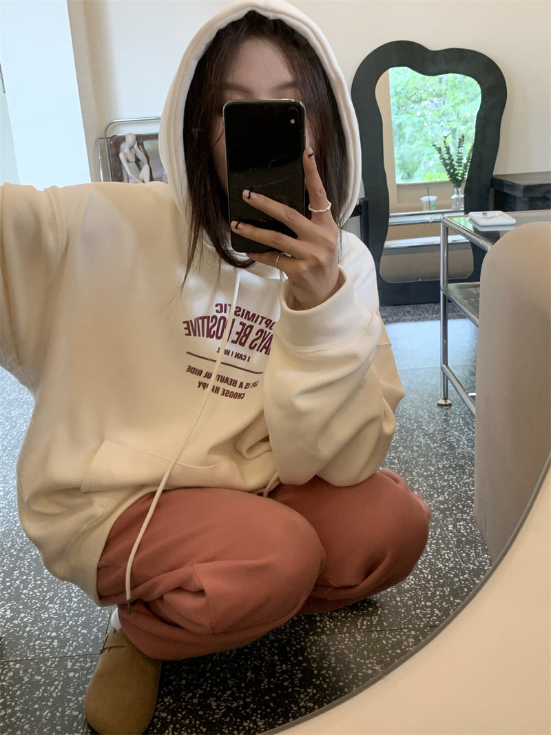 All-match Letter Print Hooded Pullover Sweater Coat - The Number 1 Things