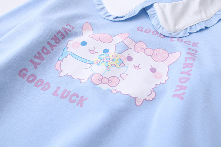 Japanese Lace Lapel Two Rabbit T-shirt Women