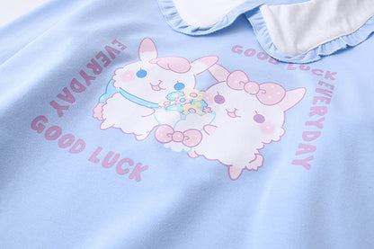 Japanese Lace Lapel Two Rabbit T-shirt Women