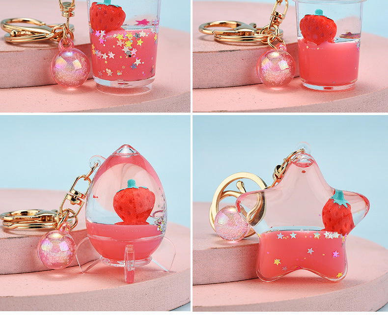 Quicksand Oil Five-pointed Star Strawberry Key Chain Floating Acrylic - The Number 1 Things