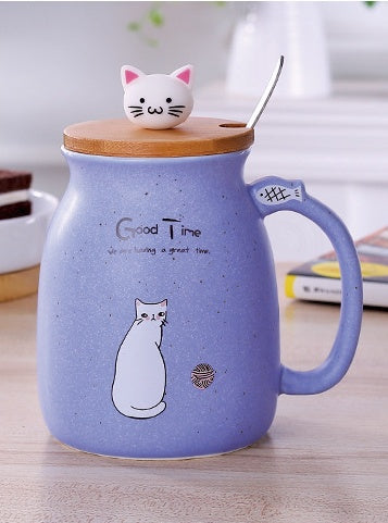 450ml Cartoon Ceramics Cat Mug With Lid and Spoon Coffee Milk Tea Mugs Breakfast Cup Drinkware Novelty Gifts - The Number 1 Things