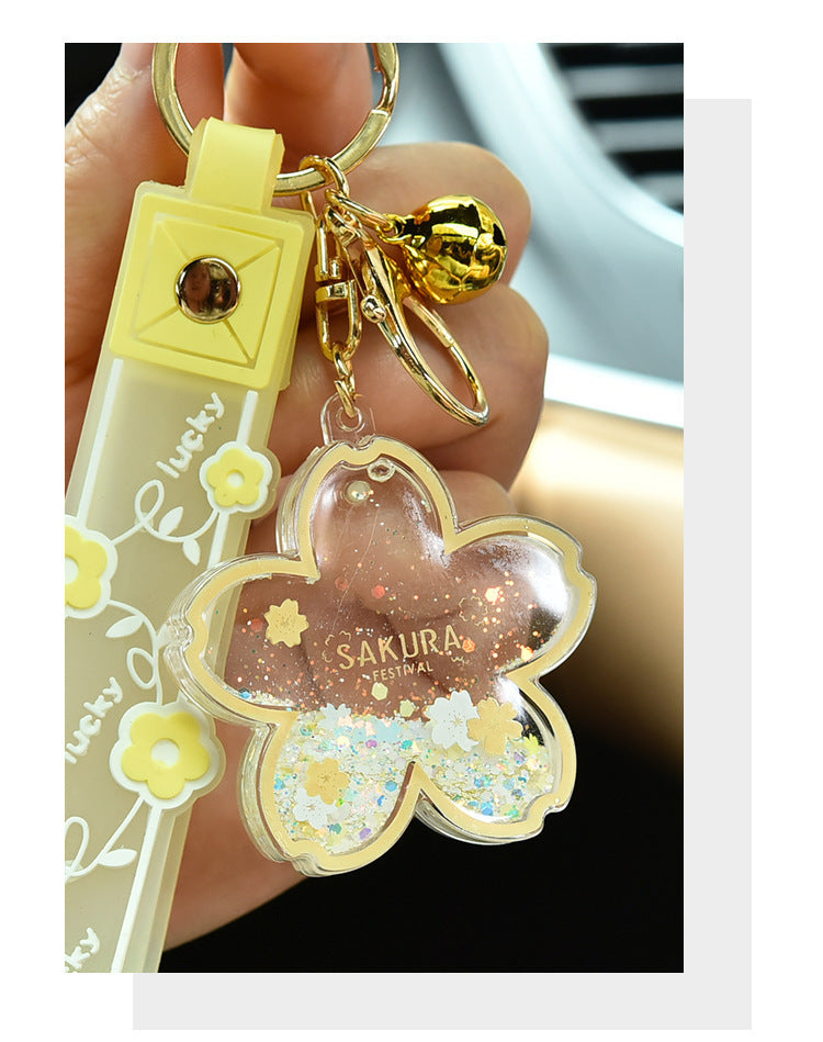 Cartoon Quicksand Cherry Blossom Keychain Acrylic Transparent Flower Oil Drift Bottle Bag Pedants Hangings - The Number 1 Things