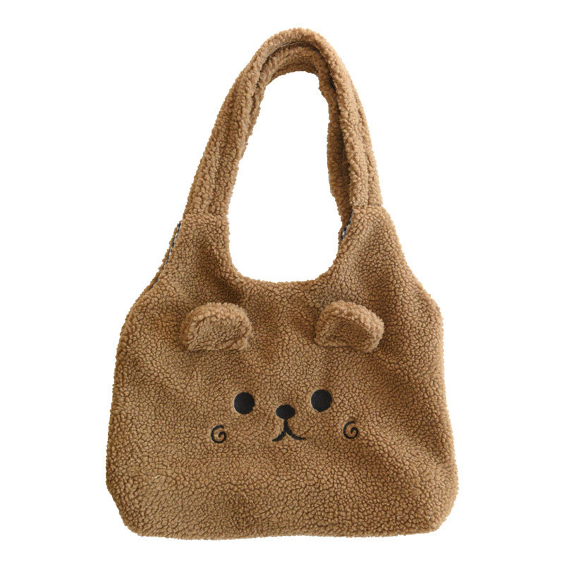 Lamb Wool Large Capacity Plush Embroidery Shopping Bag - The Number 1 Things