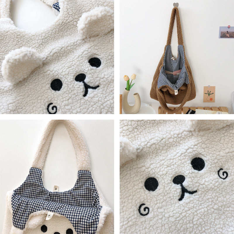Lamb Wool Large Capacity Plush Embroidery Shopping Bag - The Number 1 Things