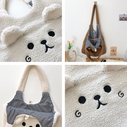 Lamb Wool Large Capacity Plush Embroidery Shopping Bag - The Number 1 Things