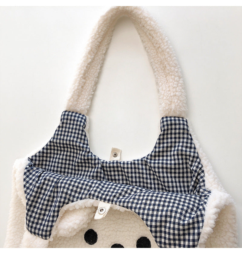 Lamb Wool Large Capacity Plush Embroidery Shopping Bag - The Number 1 Things