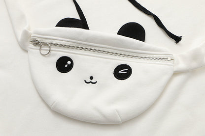 College Wind Panda Fake Two-Piece Plus Fleece Hooded Sweater Women