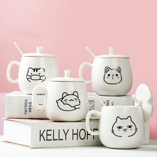 Cute Expression Ceramic Mug With Lid Spoon Water Cup Tea Cup Women's Coffee Cup - The Number 1 Things