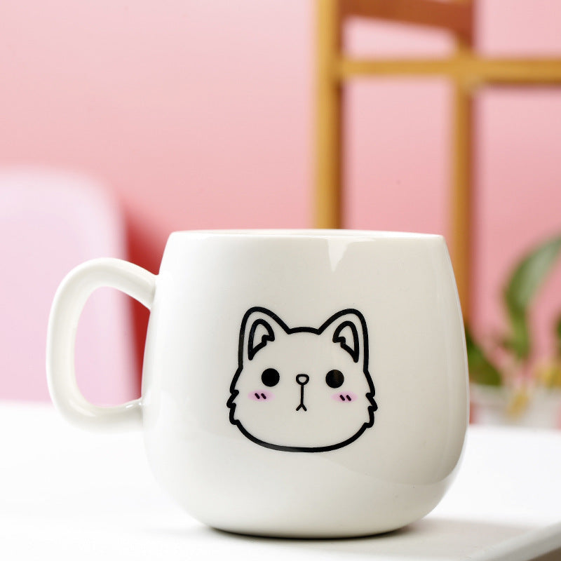 Cute Expression Ceramic Mug With Lid Spoon Water Cup Tea Cup Women's Coffee Cup - The Number 1 Things