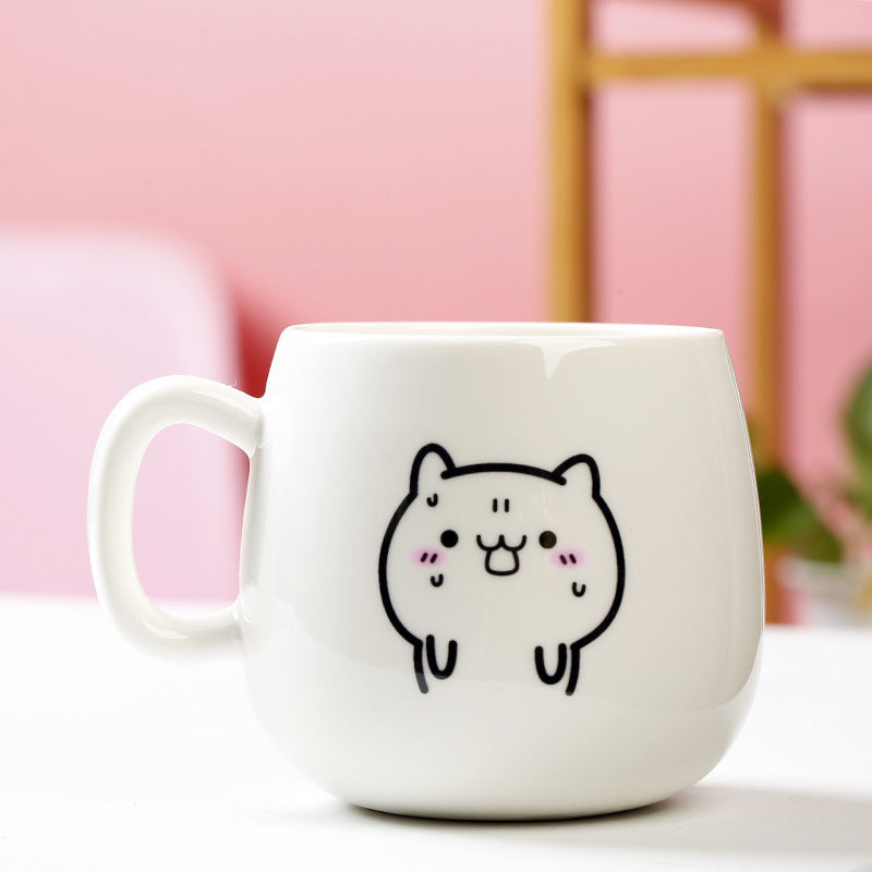 Cute Expression Ceramic Mug With Lid Spoon Water Cup Tea Cup Women's Coffee Cup - The Number 1 Things