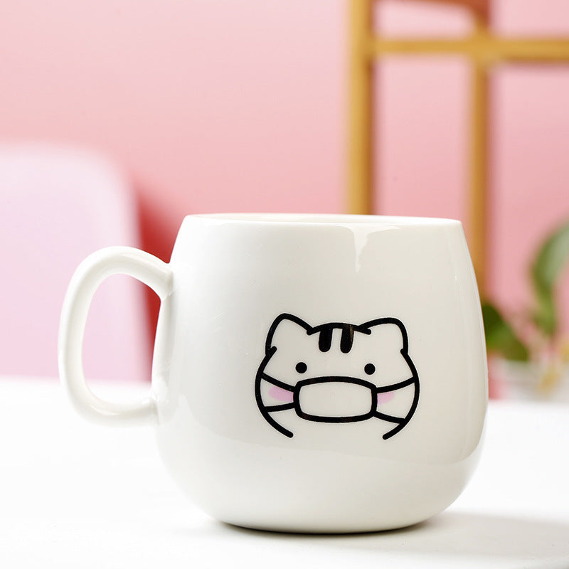 Cute Expression Ceramic Mug With Lid Spoon Water Cup Tea Cup Women's Coffee Cup - The Number 1 Things