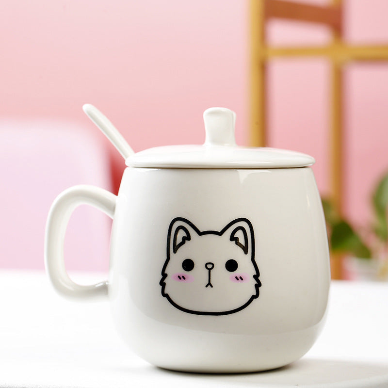 Cute Expression Ceramic Mug With Lid Spoon Water Cup Tea Cup Women's Coffee Cup - The Number 1 Things