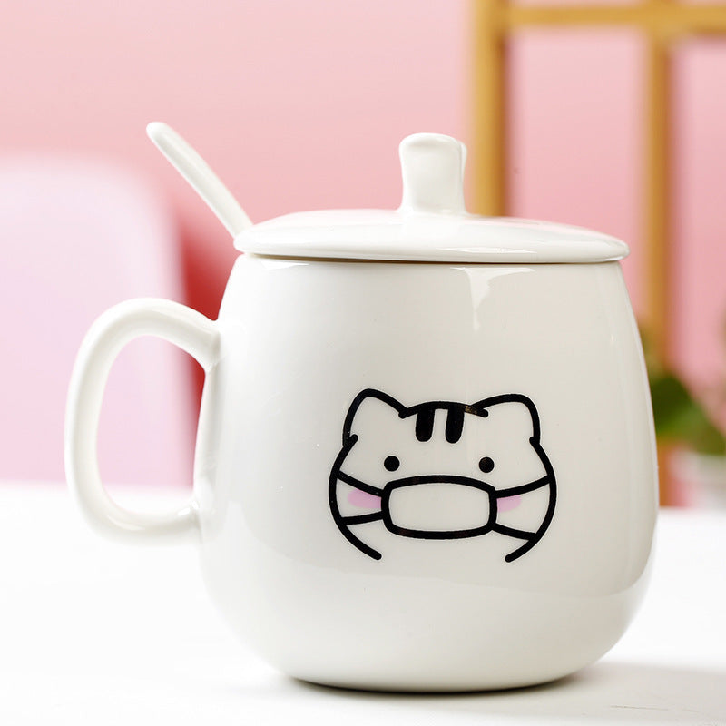 Cute Expression Ceramic Mug With Lid Spoon Water Cup Tea Cup Women's Coffee Cup - The Number 1 Things