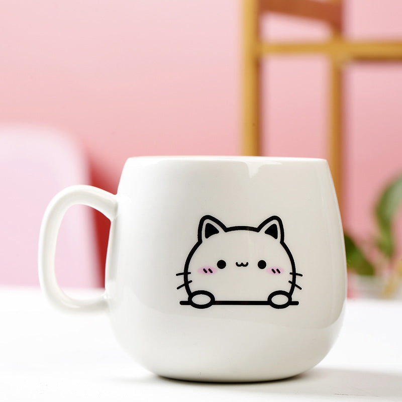 Cute Expression Ceramic Mug With Lid Spoon Water Cup Tea Cup Women's Coffee Cup - The Number 1 Things