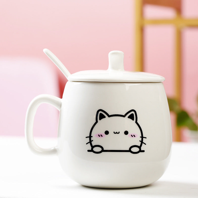Cute Expression Ceramic Mug With Lid Spoon Water Cup Tea Cup Women's Coffee Cup - The Number 1 Things