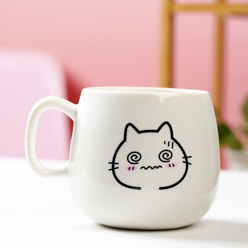 Cute Expression Ceramic Mug With Lid Spoon Water Cup Tea Cup Women's Coffee Cup - The Number 1 Things