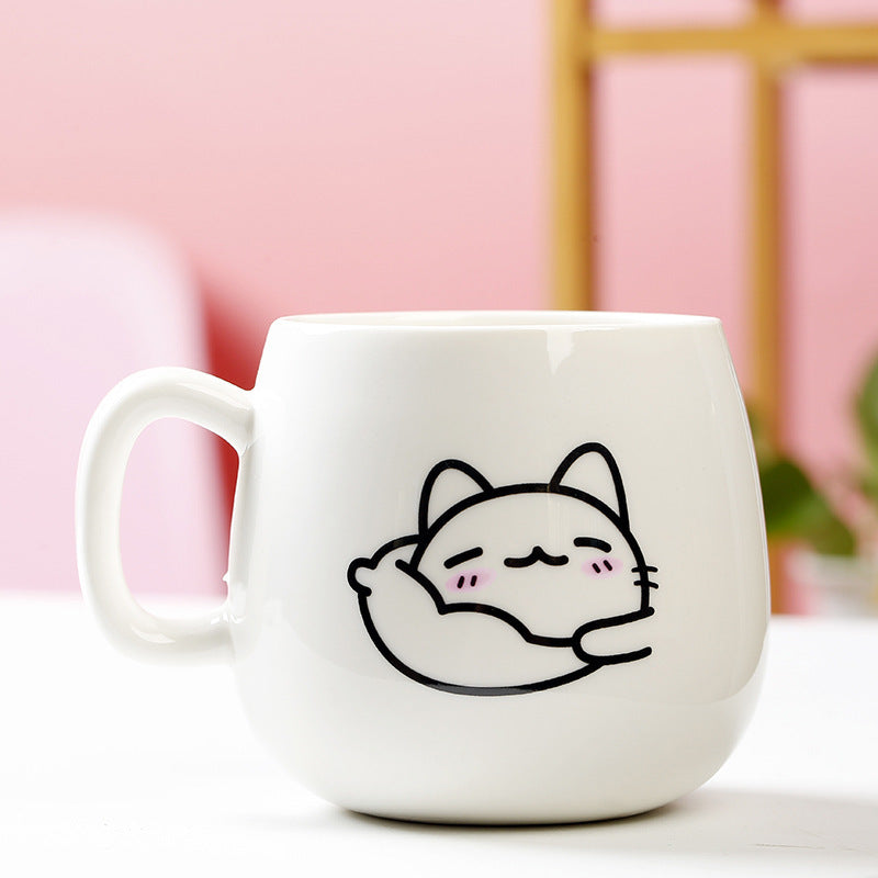 Cute Expression Ceramic Mug With Lid Spoon Water Cup Tea Cup Women's Coffee Cup - The Number 1 Things