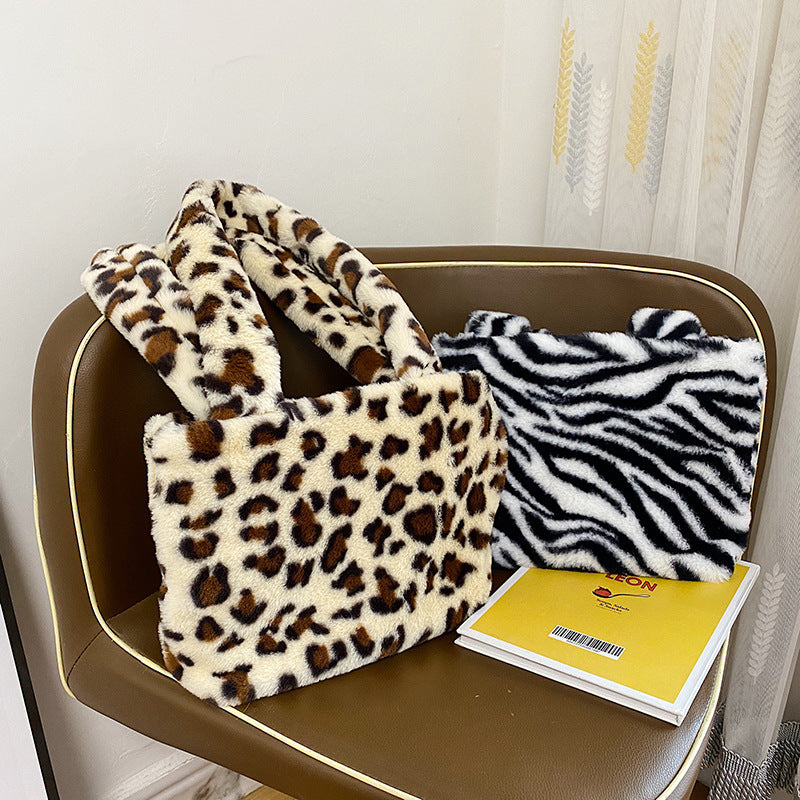 Leopard Print Zebra Print Plaid Women Handbag Plush Shoulder Bag - The Number 1 Things