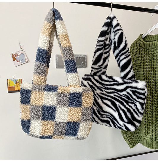 Leopard Print Zebra Print Plaid Women Handbag Plush Shoulder Bag - The Number 1 Things