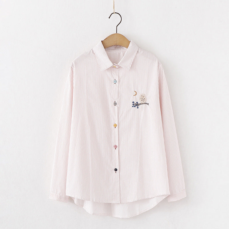 Embroidered Sweet And Versatile White Striped Long-sleeved Jersey - The Number 1 Things
