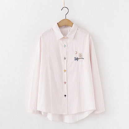 Embroidered Sweet And Versatile White Striped Long-sleeved Jersey - The Number 1 Things