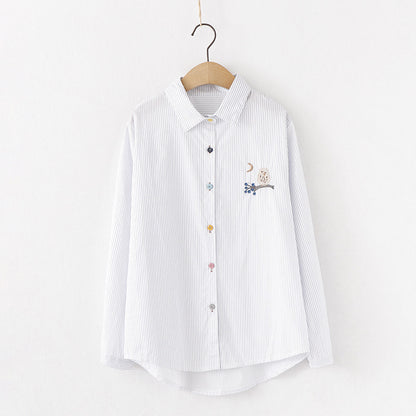 Embroidered Sweet And Versatile White Striped Long-sleeved Jersey - The Number 1 Things