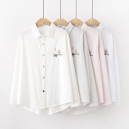 Embroidered Sweet And Versatile White Striped Long-sleeved Jersey - The Number 1 Things